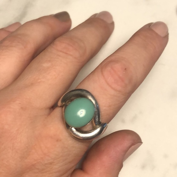 Handmade sterling silver 925 & turquoise enamelled ring. Size 9 - Picture 3 of 4